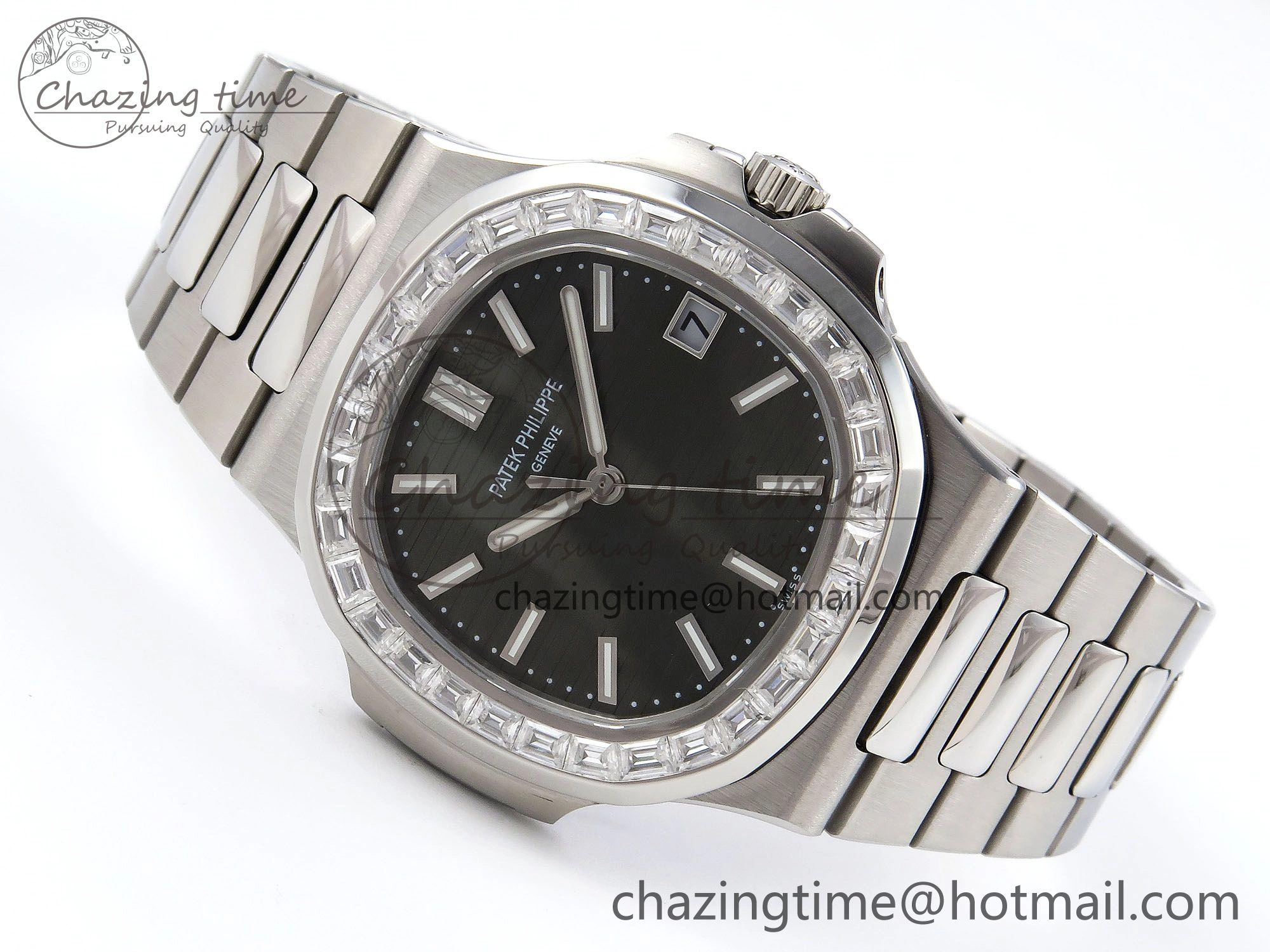 CUSTOM MODDED NAUTILUS 5711 1300A-001 SWF 1:1 Edition Diamond Bezel Green Dial On SS Bracelet PPM324 Super Clone