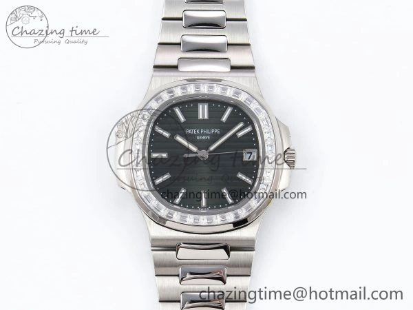 CUSTOM MODDED NAUTILUS 5711 1300A-001 SWF 1:1 Edition Diamond Bezel Green Dial On SS Bracelet PPM324 Super Clone