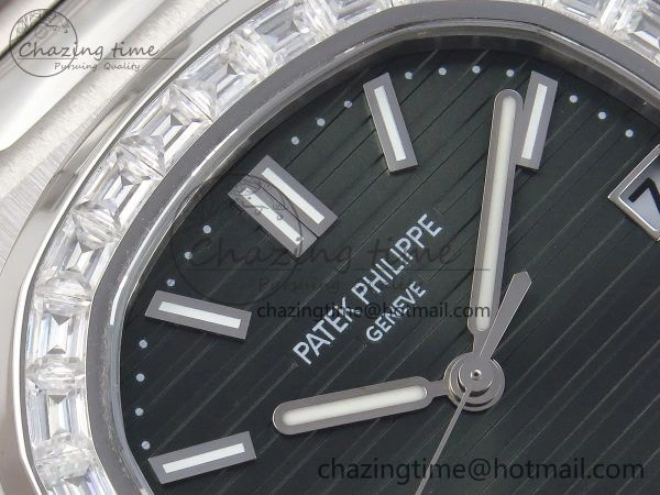 CUSTOM MODDED NAUTILUS 5711 1300A-001 SWF 1:1 Edition Diamond Bezel Green Dial On SS Bracelet PPM324 Super Clone