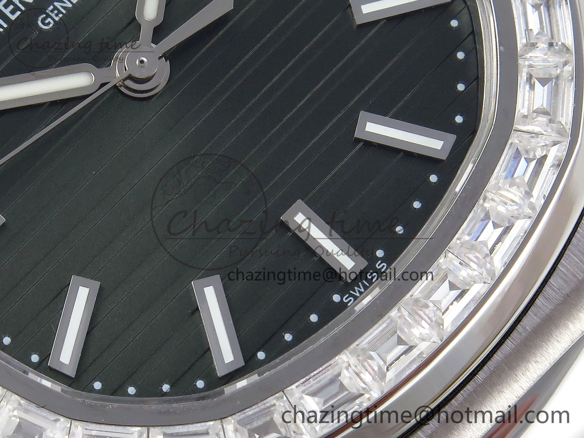 CUSTOM MODDED NAUTILUS 5711 1300A-001 SWF 1:1 Edition Diamond Bezel Green Dial On SS Bracelet PPM324 Super Clone