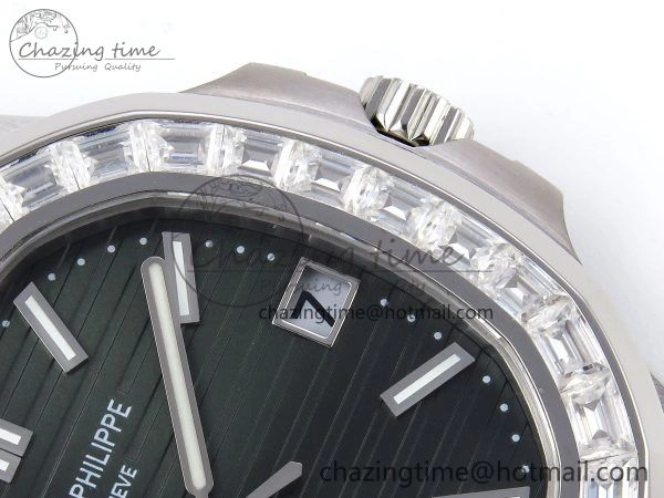 CUSTOM MODDED NAUTILUS 5711 1300A-001 SWF 1:1 Edition Diamond Bezel Green Dial On SS Bracelet PPM324 Super Clone