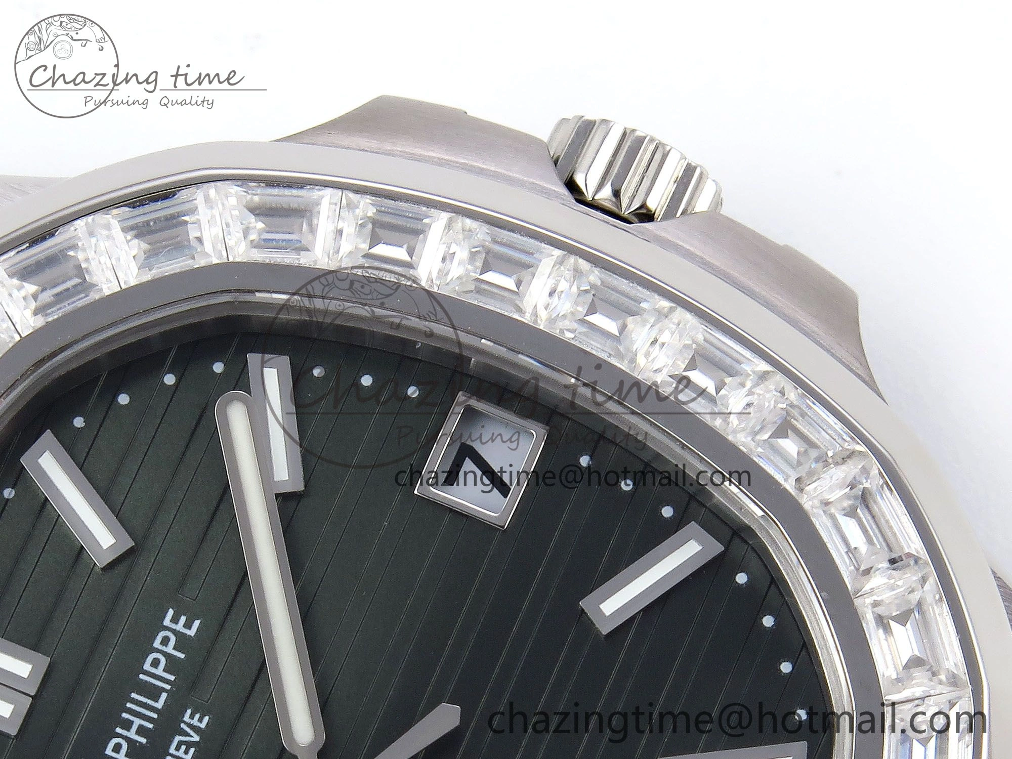 CUSTOM MODDED NAUTILUS 5711 1300A-001 SWF 1:1 Edition Diamond Bezel Green Dial On SS Bracelet PPM324 Super Clone