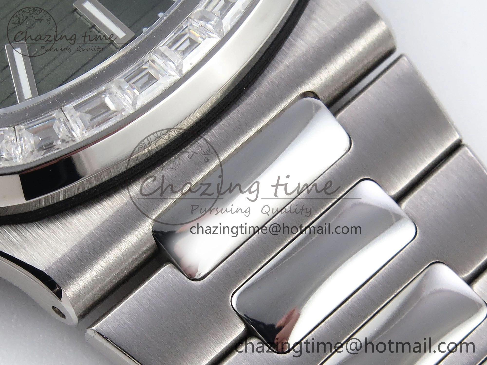 CUSTOM MODDED NAUTILUS 5711 1300A-001 SWF 1:1 Edition Diamond Bezel Green Dial On SS Bracelet PPM324 Super Clone