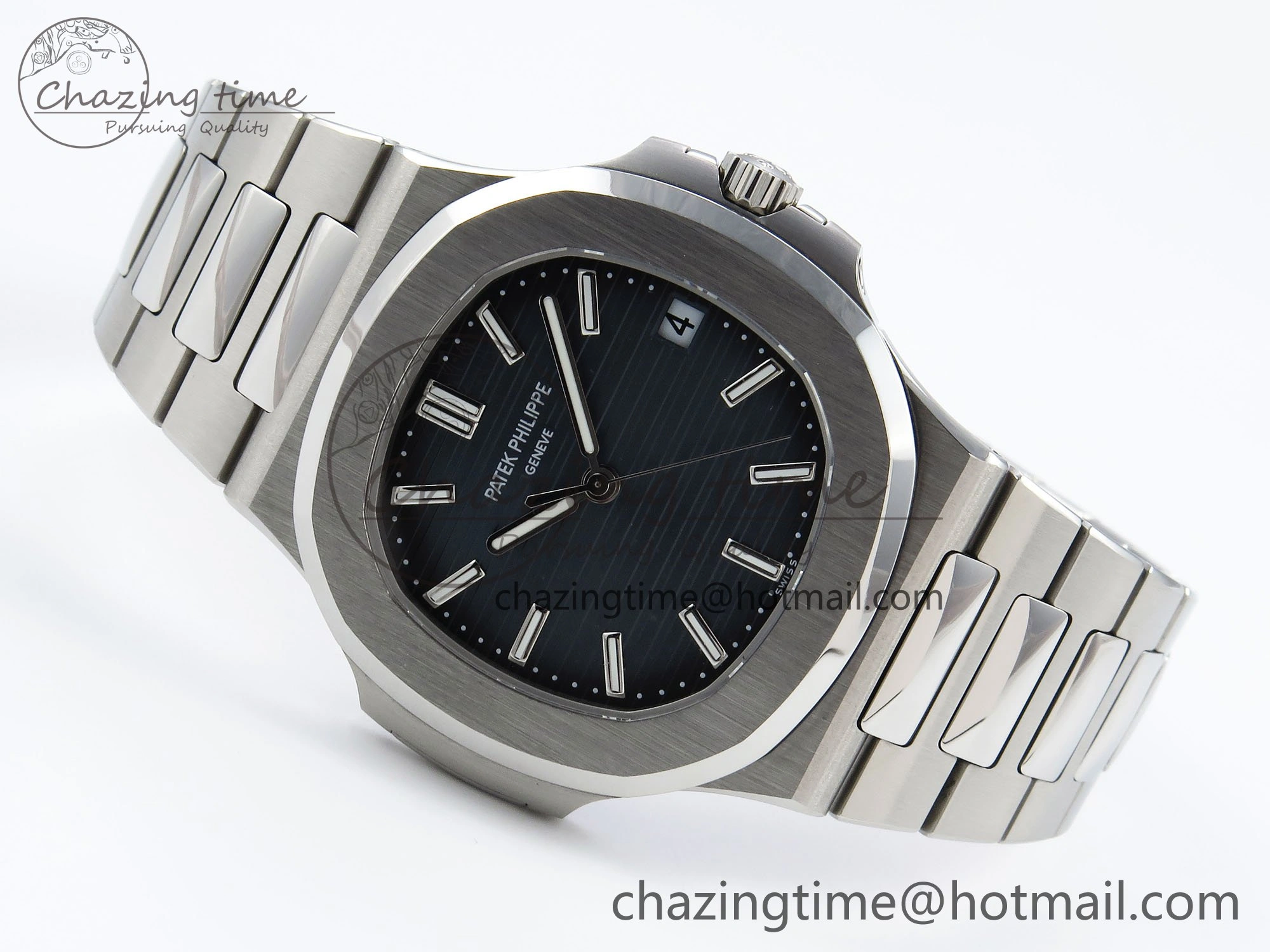 CUSTOM MODDED NAUTILUS 5711 1A SS SWF 1:1 BEST EDITION BLUE DIAL ON SS BRACELET VSV Engravings