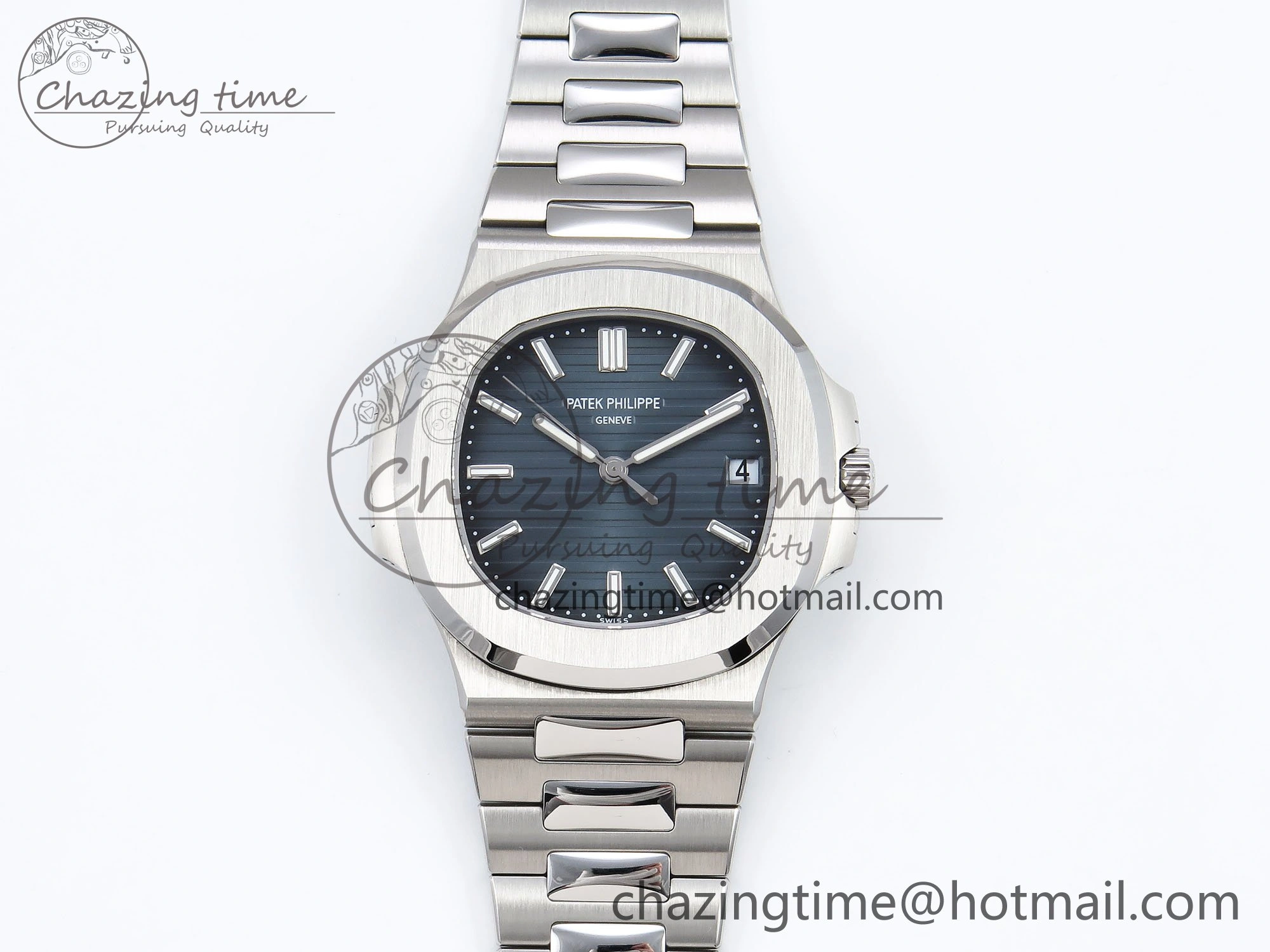 CUSTOM MODDED NAUTILUS 5711 1A SS SWF 1:1 BEST EDITION BLUE DIAL ON SS BRACELET VSV Engravings
