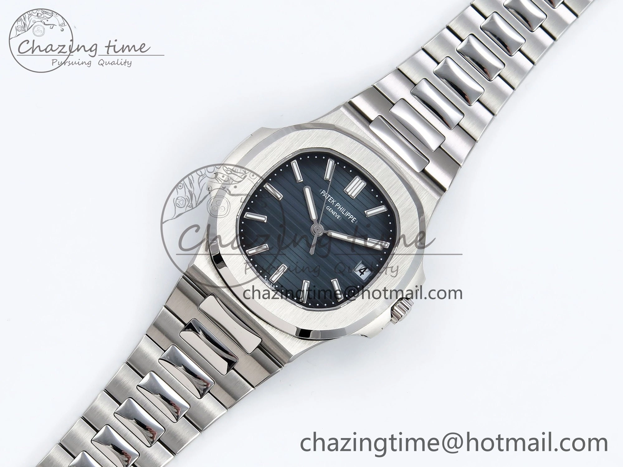 CUSTOM MODDED NAUTILUS 5711 1A SS SWF 1:1 BEST EDITION BLUE DIAL ON SS BRACELET VSV Engravings