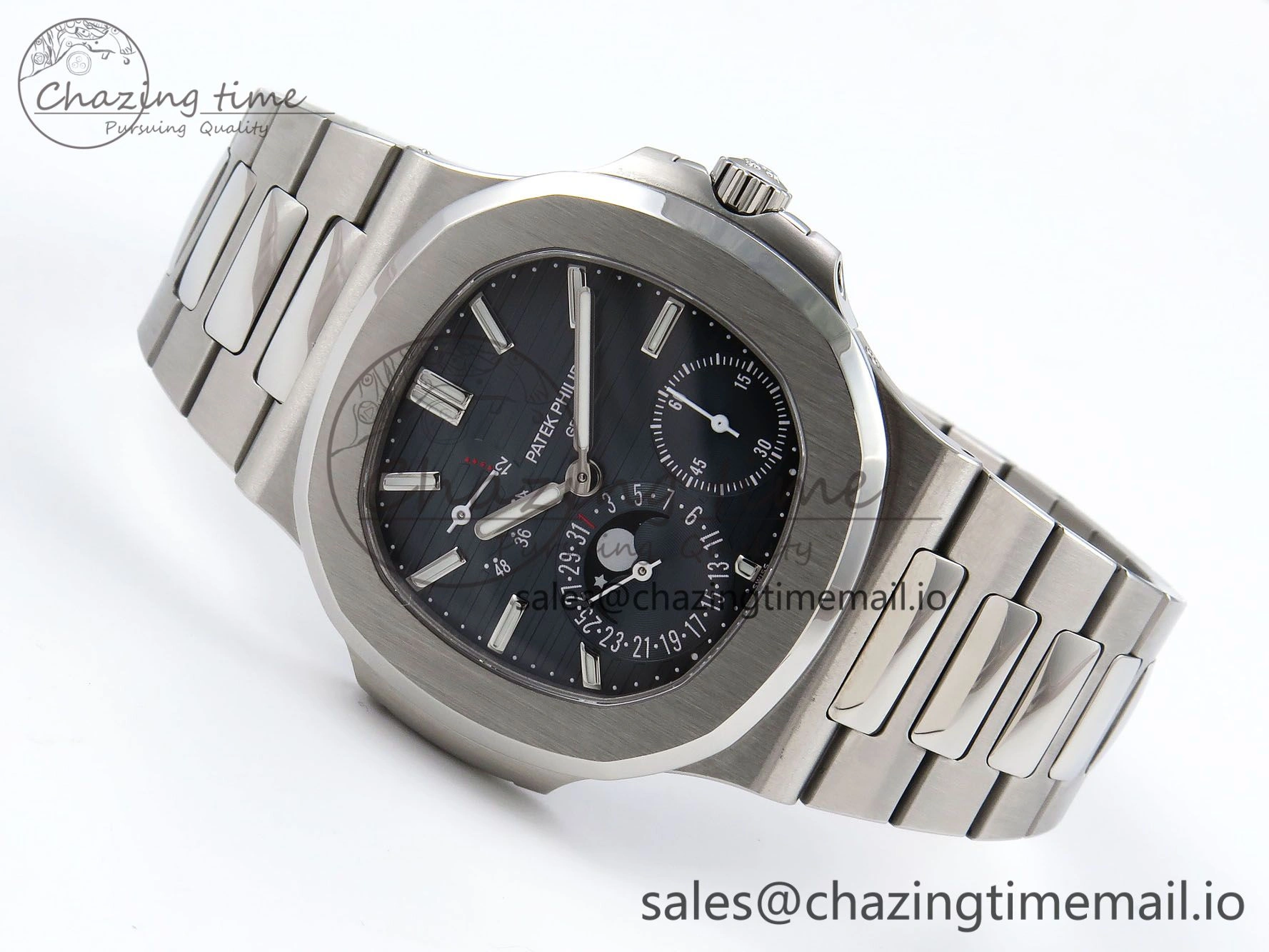 CUSTOM MODDED NAUTILUS 5712 SS SWF 1:1 BEST EDITION BLUE DIAL ON SS BRACELET A240 ( VSV Engravings，New Folding Clasp ) V3