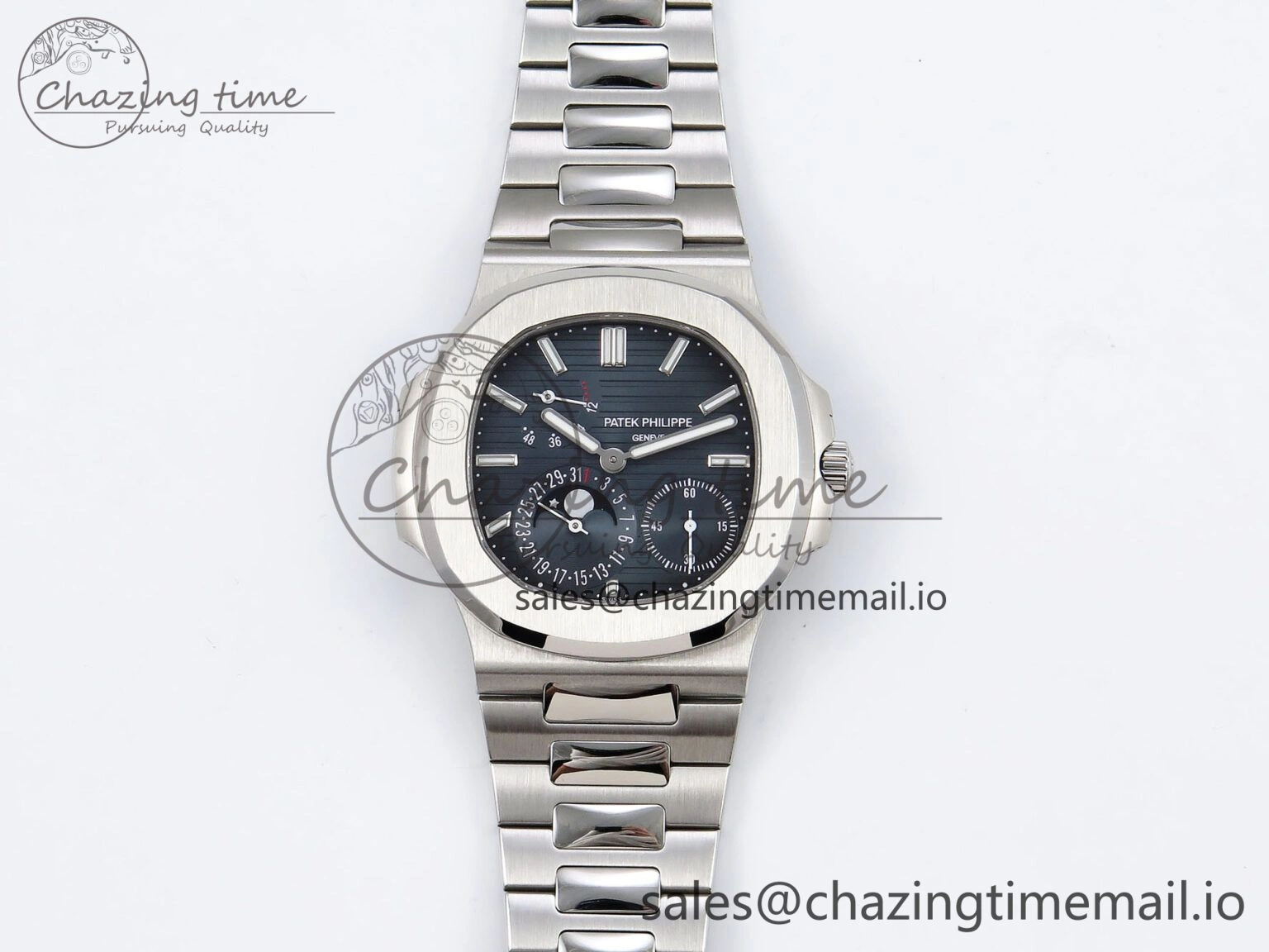 CUSTOM MODDED NAUTILUS 5712 SS SWF 1:1 BEST EDITION BLUE DIAL ON SS BRACELET A240 ( VSV Engravings，New Folding Clasp ) V3