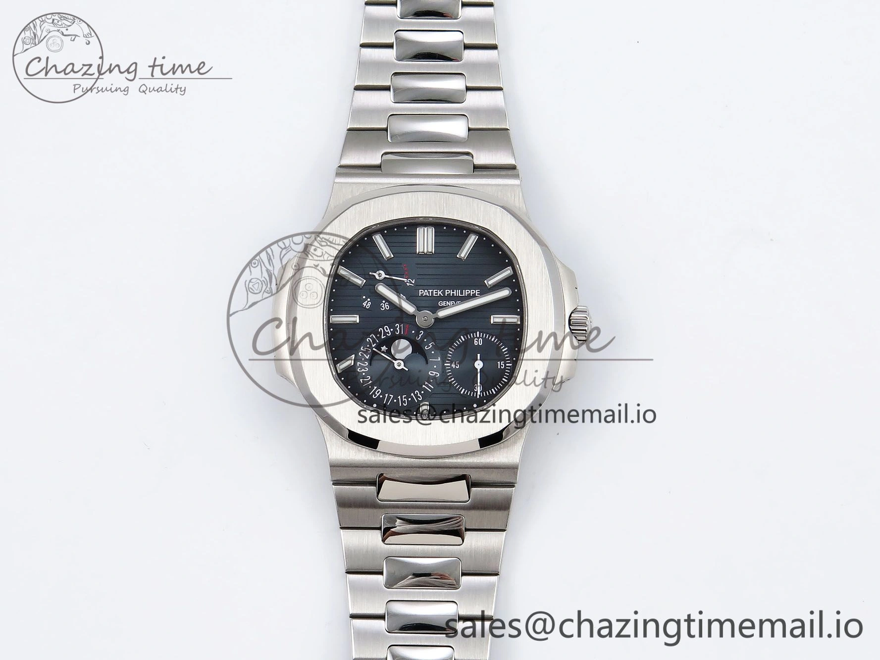 CUSTOM MODDED NAUTILUS 5712 SS SWF 1:1 BEST EDITION BLUE DIAL ON SS BRACELET A240 ( VSV Engravings，New Folding Clasp ) V3