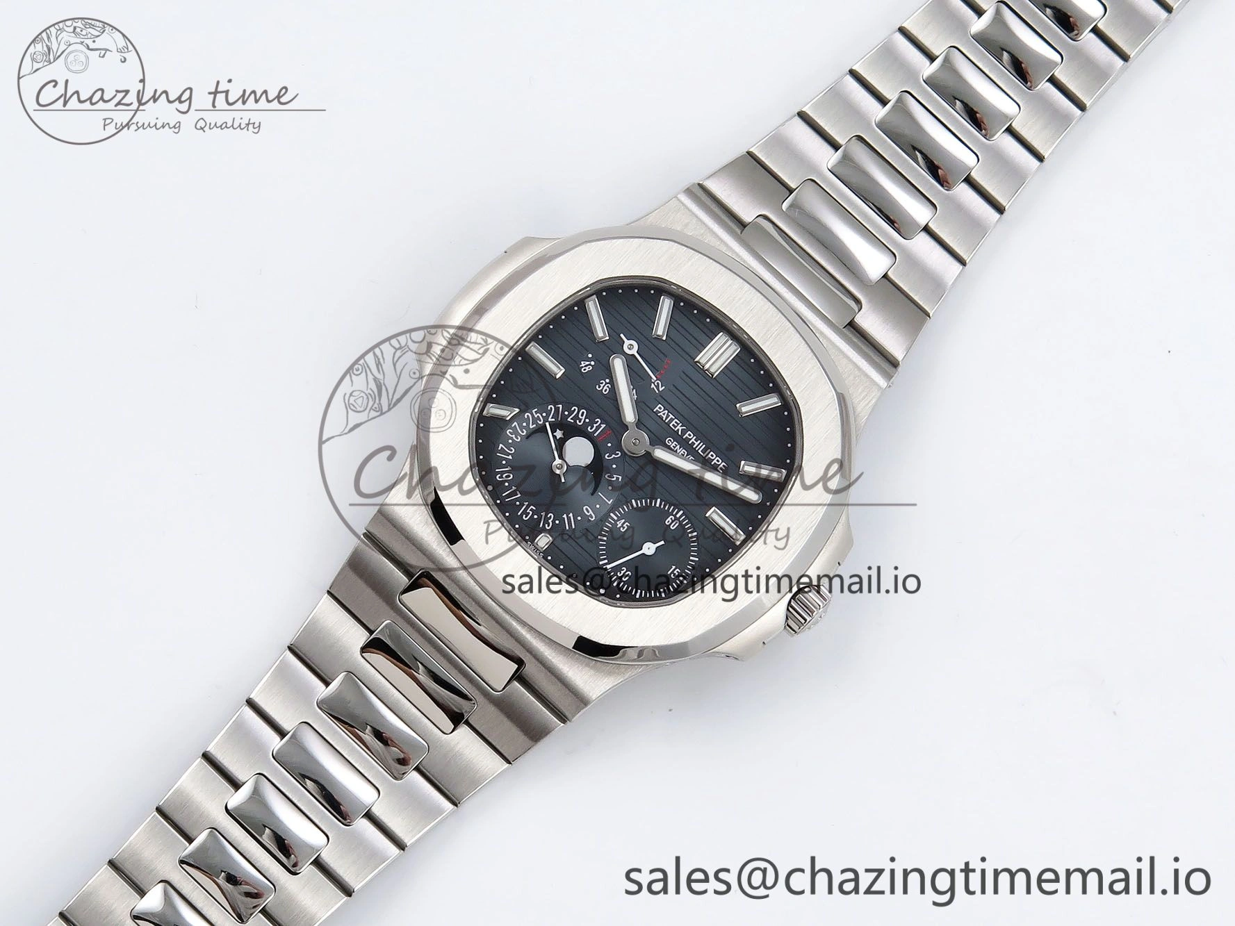 CUSTOM MODDED NAUTILUS 5712 SS SWF 1:1 BEST EDITION BLUE DIAL ON SS BRACELET A240 ( VSV Engravings，New Folding Clasp ) V3