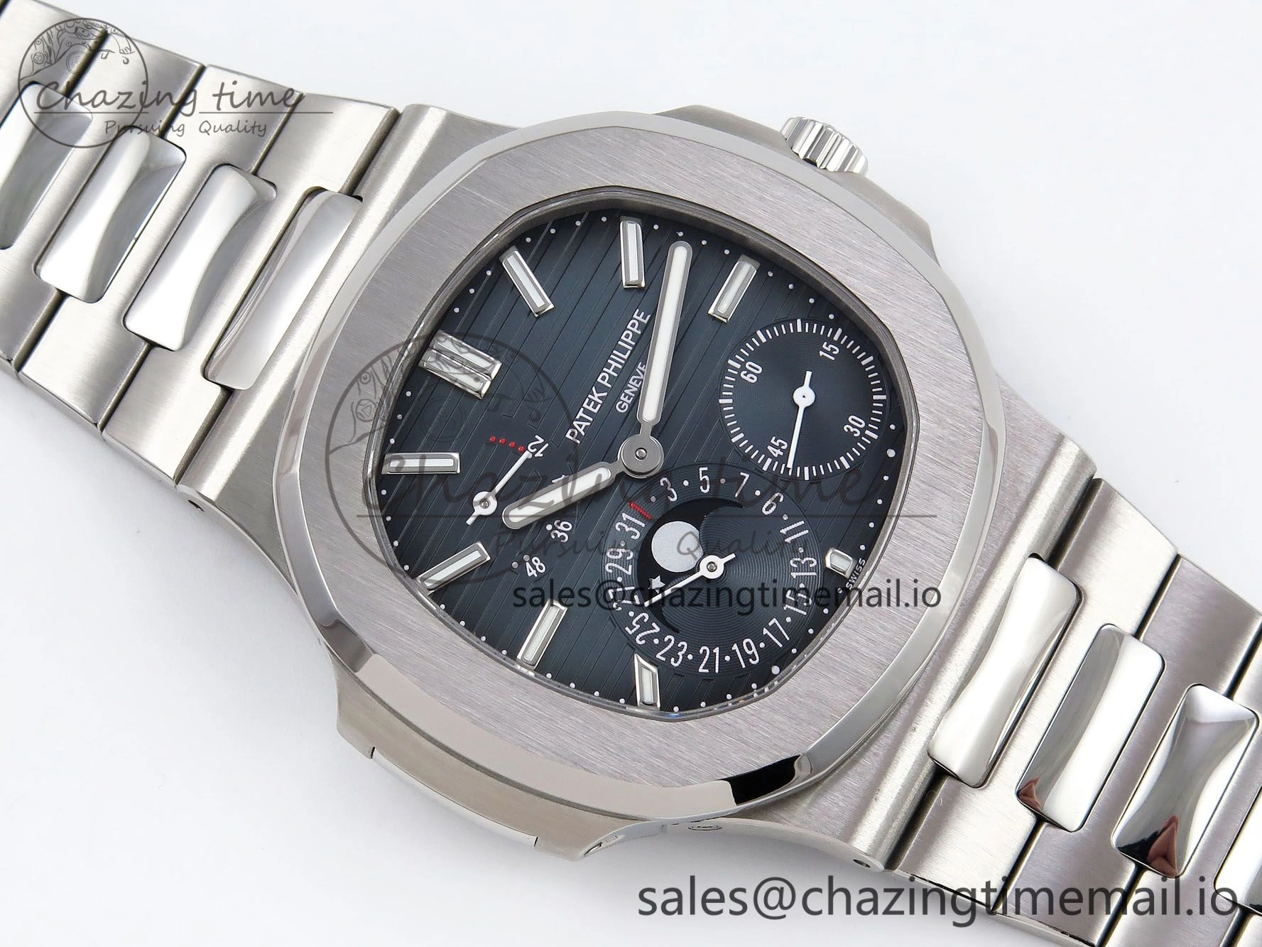 CUSTOM MODDED NAUTILUS 5712 SS SWF 1:1 BEST EDITION BLUE DIAL ON SS BRACELET A240 ( VSV Engravings，New Folding Clasp ) V3