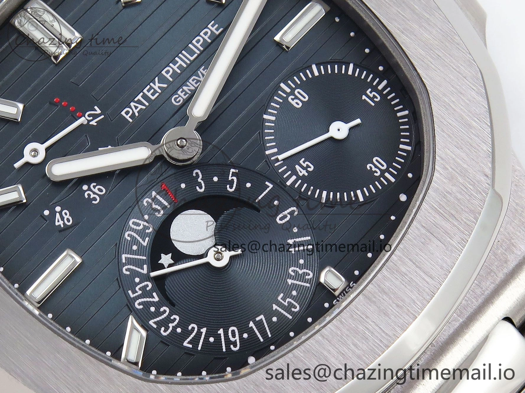 CUSTOM MODDED NAUTILUS 5712 SS SWF 1:1 BEST EDITION BLUE DIAL ON SS BRACELET A240 ( VSV Engravings，New Folding Clasp ) V3