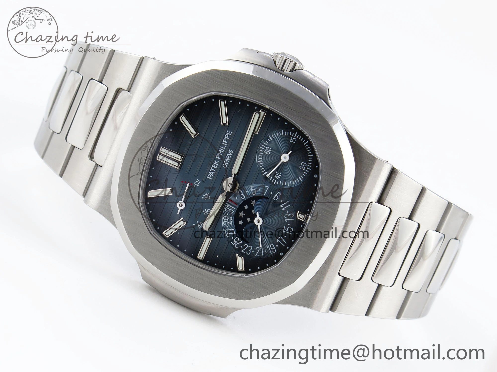 CUSTOM MODDED NAUTILUS 5712 SS VSV 1:1 BEST EDITION BLUE DIAL ON SS BRACELET A240 SUPER CLONE V3 (New Folding Clasp)