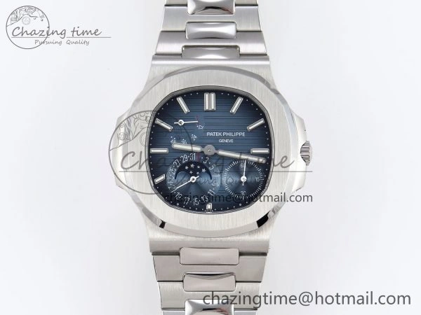 CUSTOM MODDED NAUTILUS 5712 SS VSV 1:1 BEST EDITION BLUE DIAL ON SS BRACELET A240 SUPER CLONE V3 (New Folding Clasp)