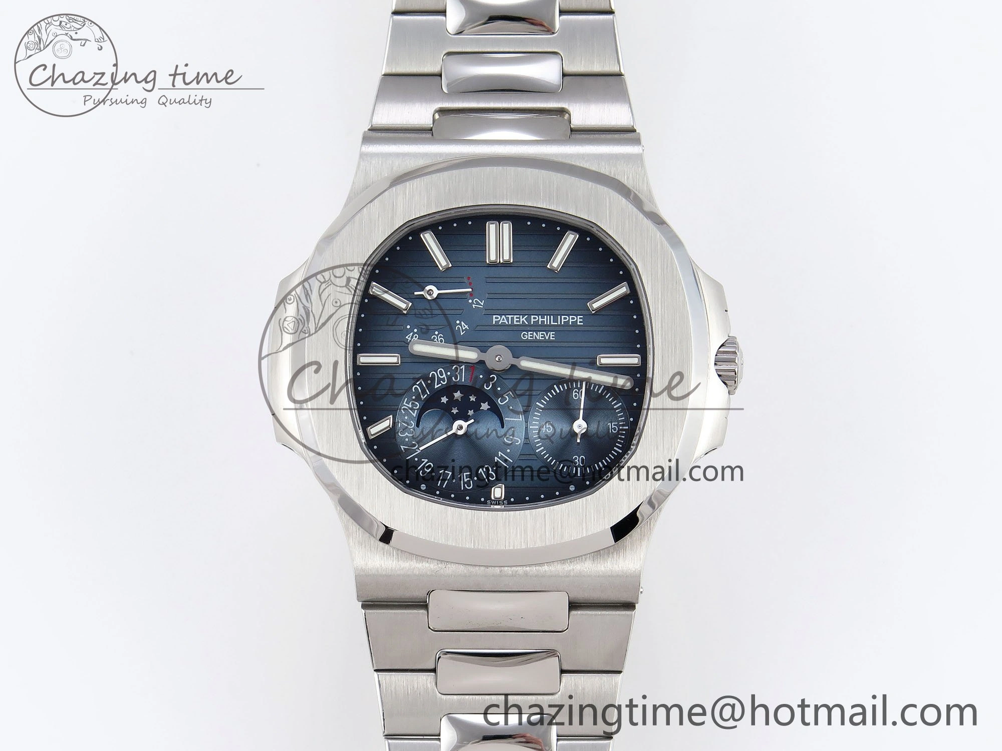 CUSTOM MODDED NAUTILUS 5712 SS VSV 1:1 BEST EDITION BLUE DIAL ON SS BRACELET A240 SUPER CLONE V3 (New Folding Clasp)