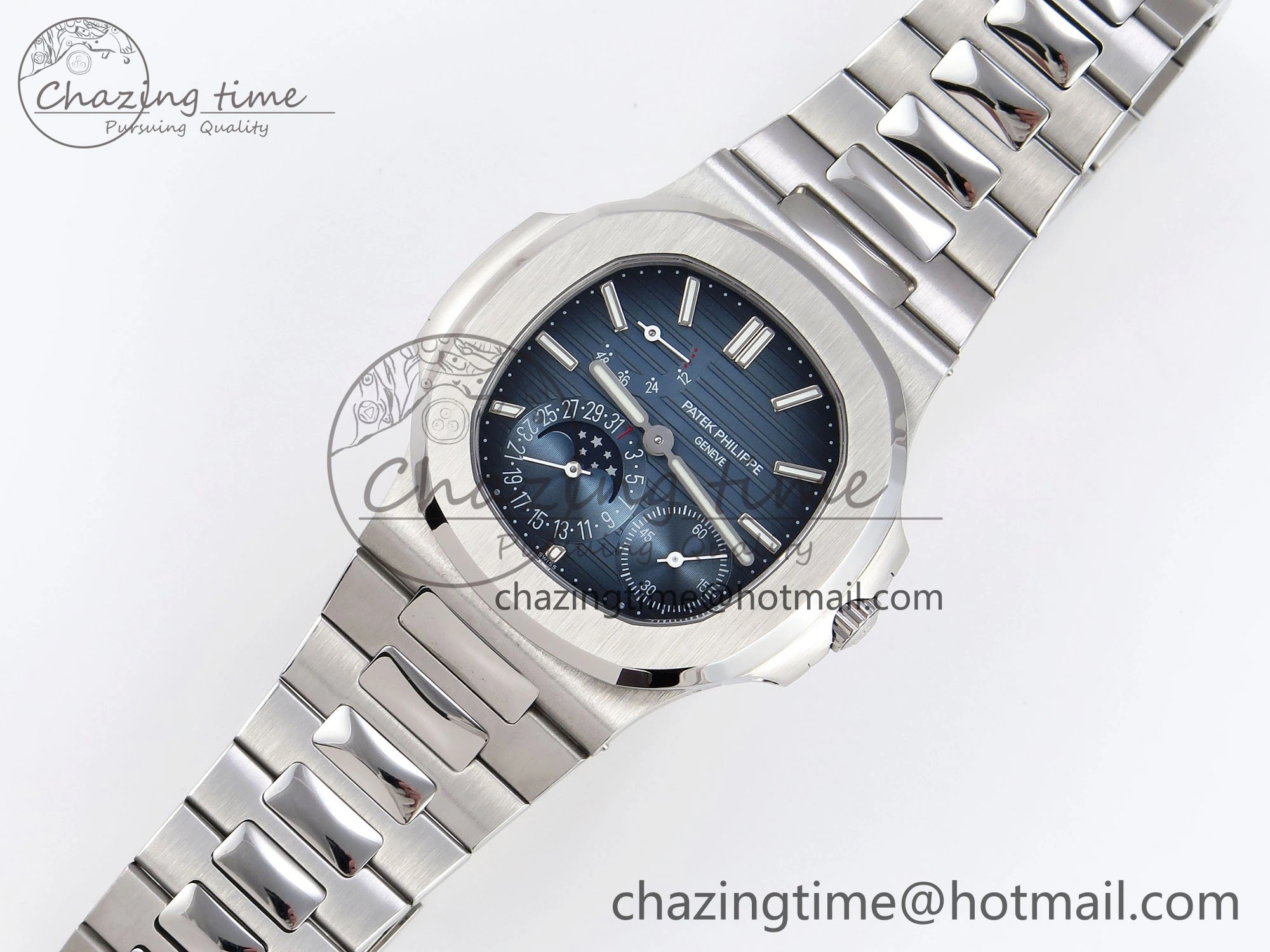 CUSTOM MODDED NAUTILUS 5712 SS VSV 1:1 BEST EDITION BLUE DIAL ON SS BRACELET A240 SUPER CLONE V3 (New Folding Clasp)