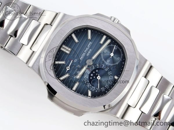 CUSTOM MODDED NAUTILUS 5712 SS VSV 1:1 BEST EDITION BLUE DIAL ON SS BRACELET A240 SUPER CLONE V3 (New Folding Clasp)