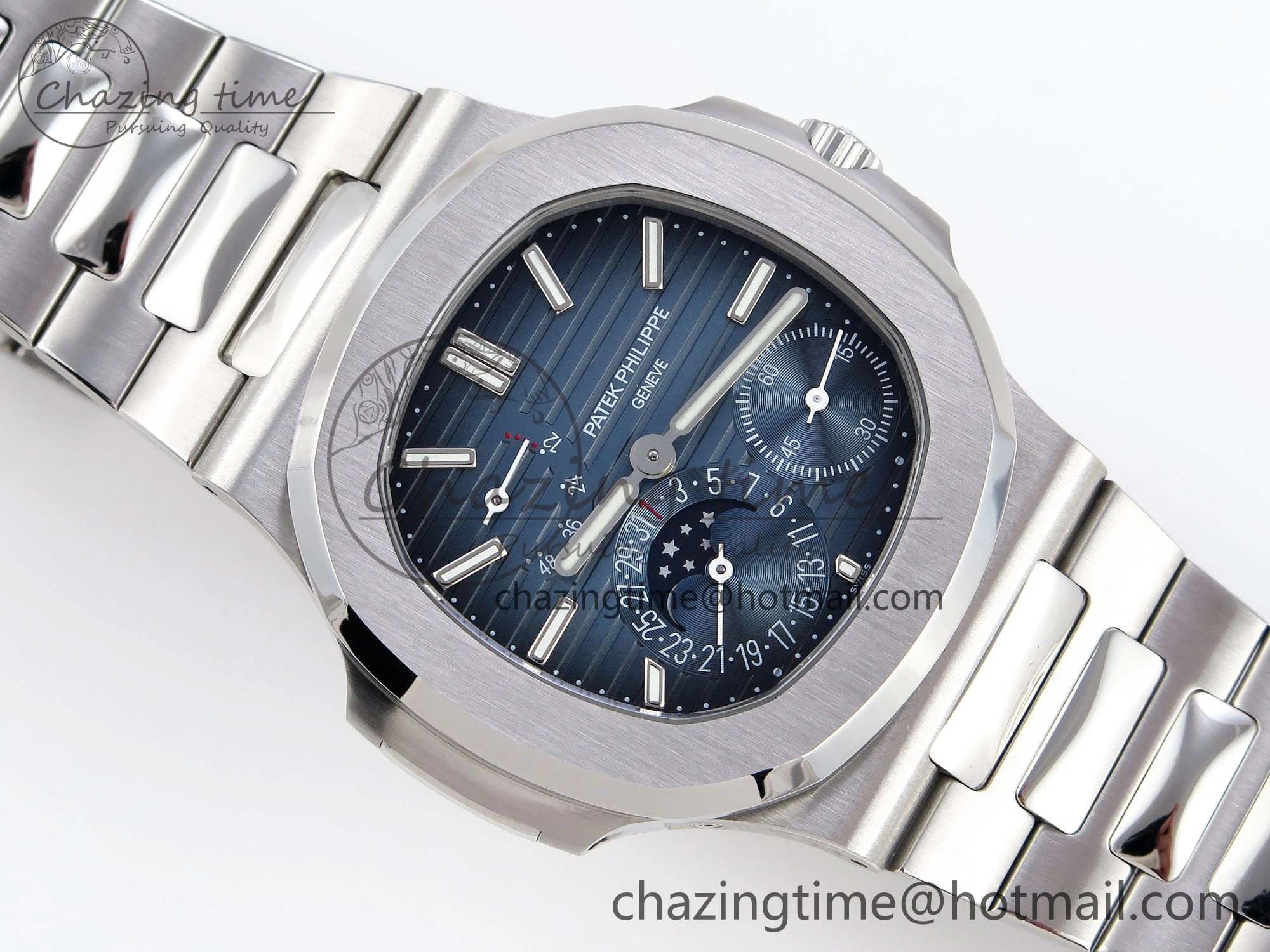 CUSTOM MODDED NAUTILUS 5712 SS VSV 1:1 BEST EDITION BLUE DIAL ON SS BRACELET A240 SUPER CLONE V3 (New Folding Clasp)