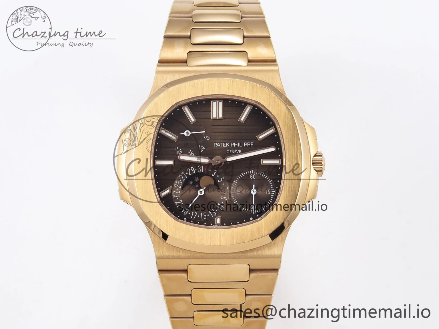 CUSTOM MODDED NAUTILUS 5712 1R SWF 1:1 Edition Brown Dial On RG Bracelet PPM240 Super Clone