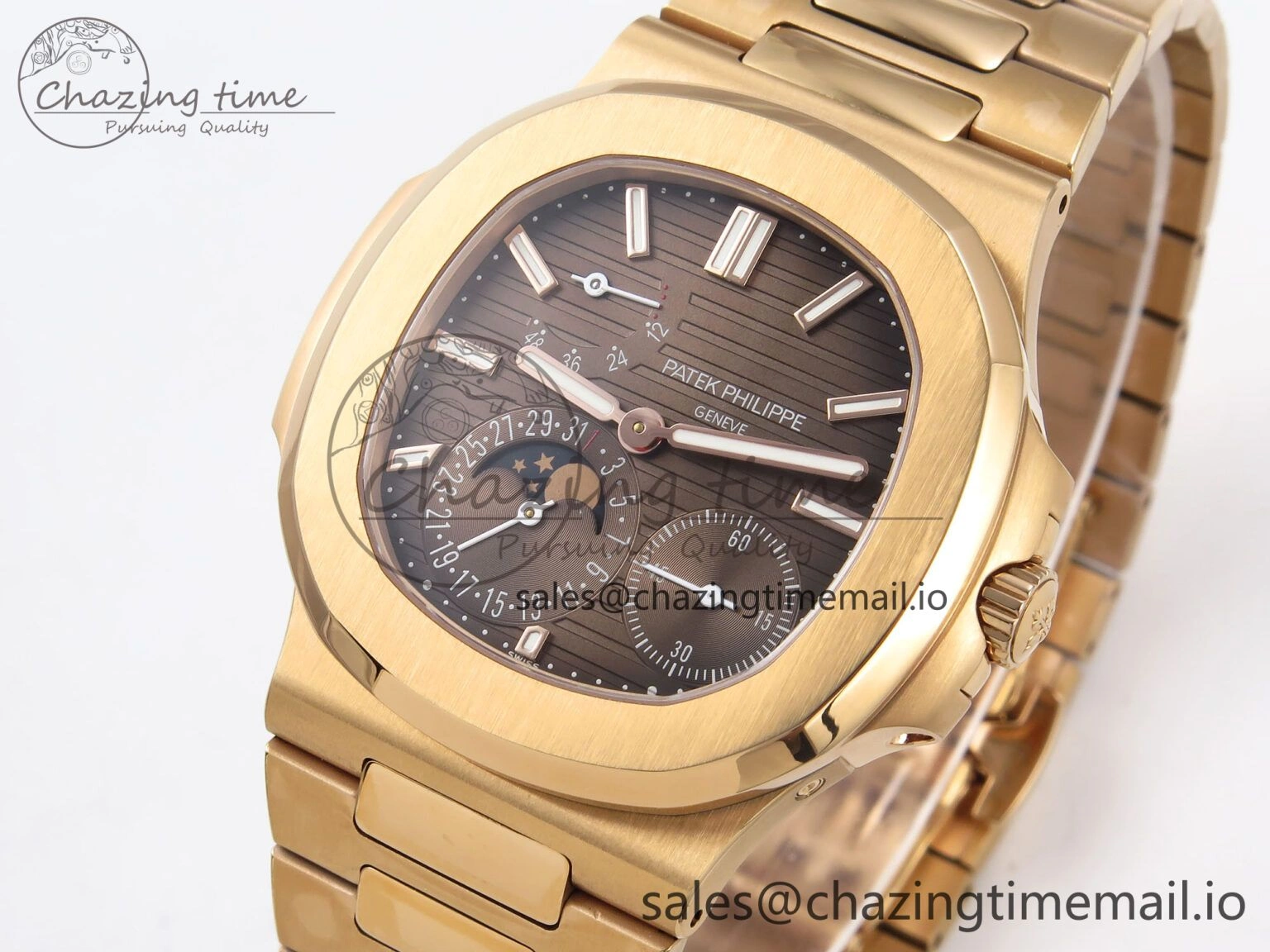 CUSTOM MODDED NAUTILUS 5712 1R SWF 1:1 Edition Brown Dial On RG Bracelet PPM240 Super Clone