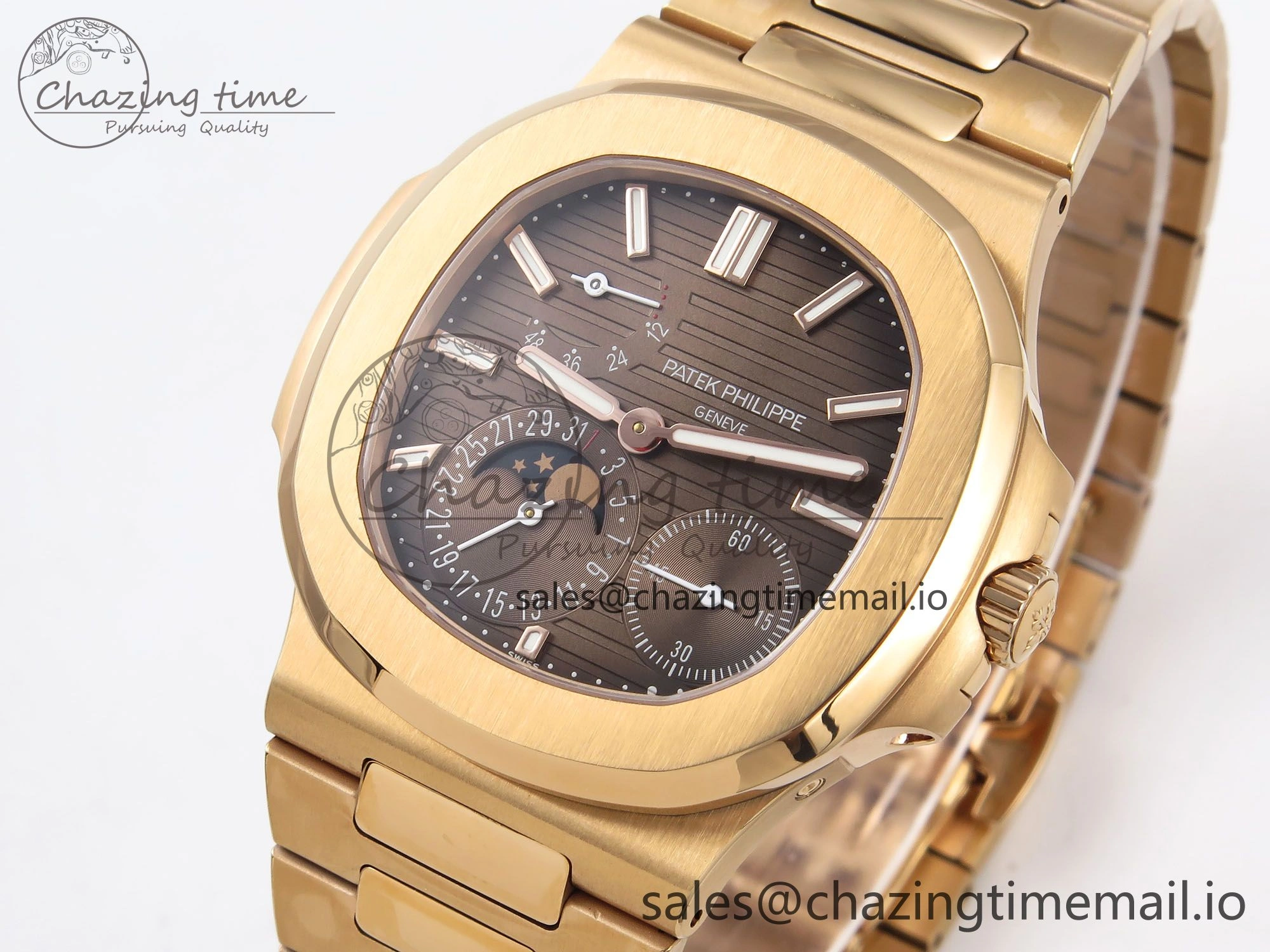 CUSTOM MODDED NAUTILUS 5712 1R SWF 1:1 Edition Brown Dial On RG Bracelet PPM240 Super Clone