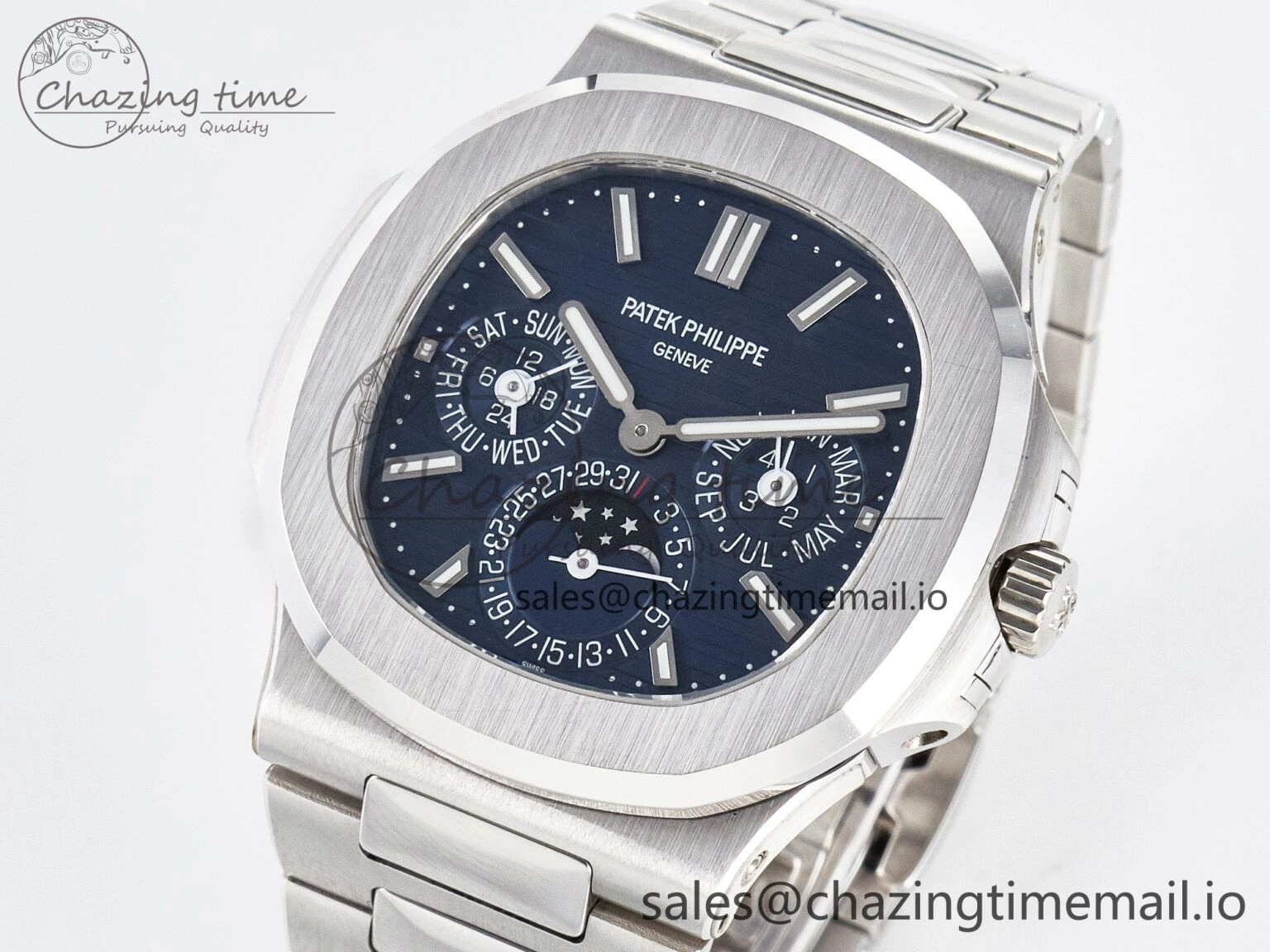 CUSTOM MODDED NAUTILUS 5740 1G Perpetual Calendar PPM 1:1 BEST EDITION BLUE DIAL ON SS BRACELET PPM240 Q SUPER CLONE MOVEMENT