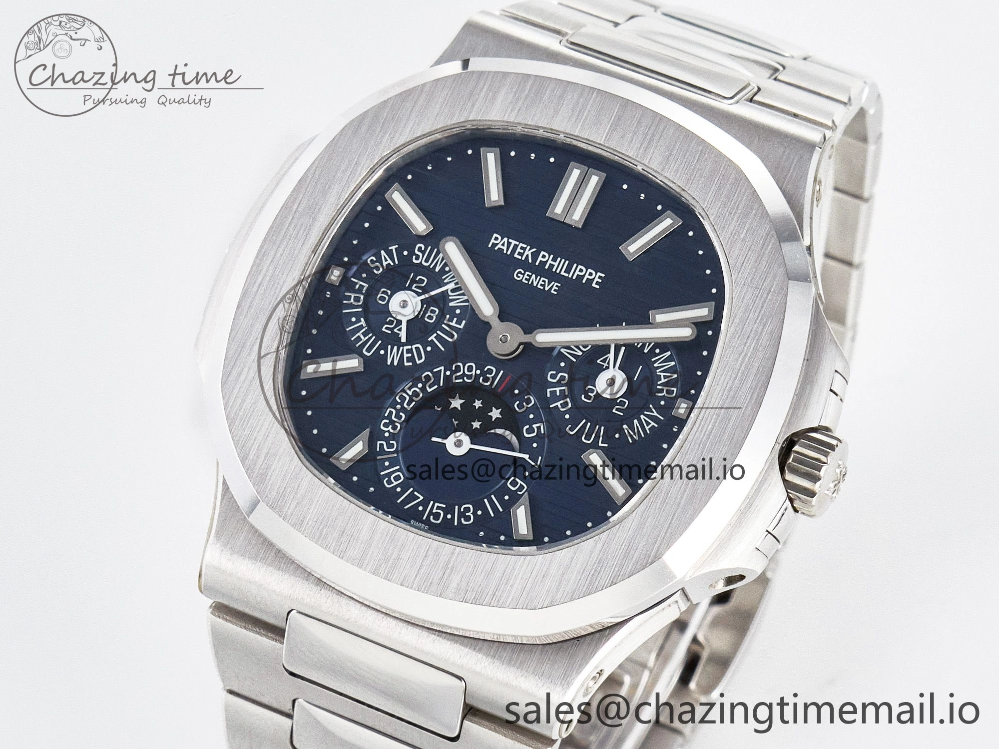CUSTOM MODDED NAUTILUS 5740 1G Perpetual Calendar PPM 1:1 BEST EDITION BLUE DIAL ON SS BRACELET PPM240 Q SUPER CLONE MOVEMENT