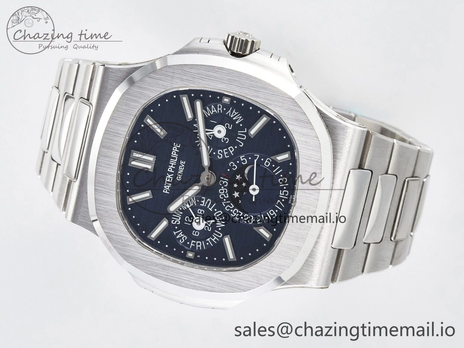 CUSTOM MODDED NAUTILUS 5740 1G Perpetual Calendar PPM 1:1 BEST EDITION BLUE DIAL ON SS BRACELET PPM240 Q SUPER CLONE MOVEMENT