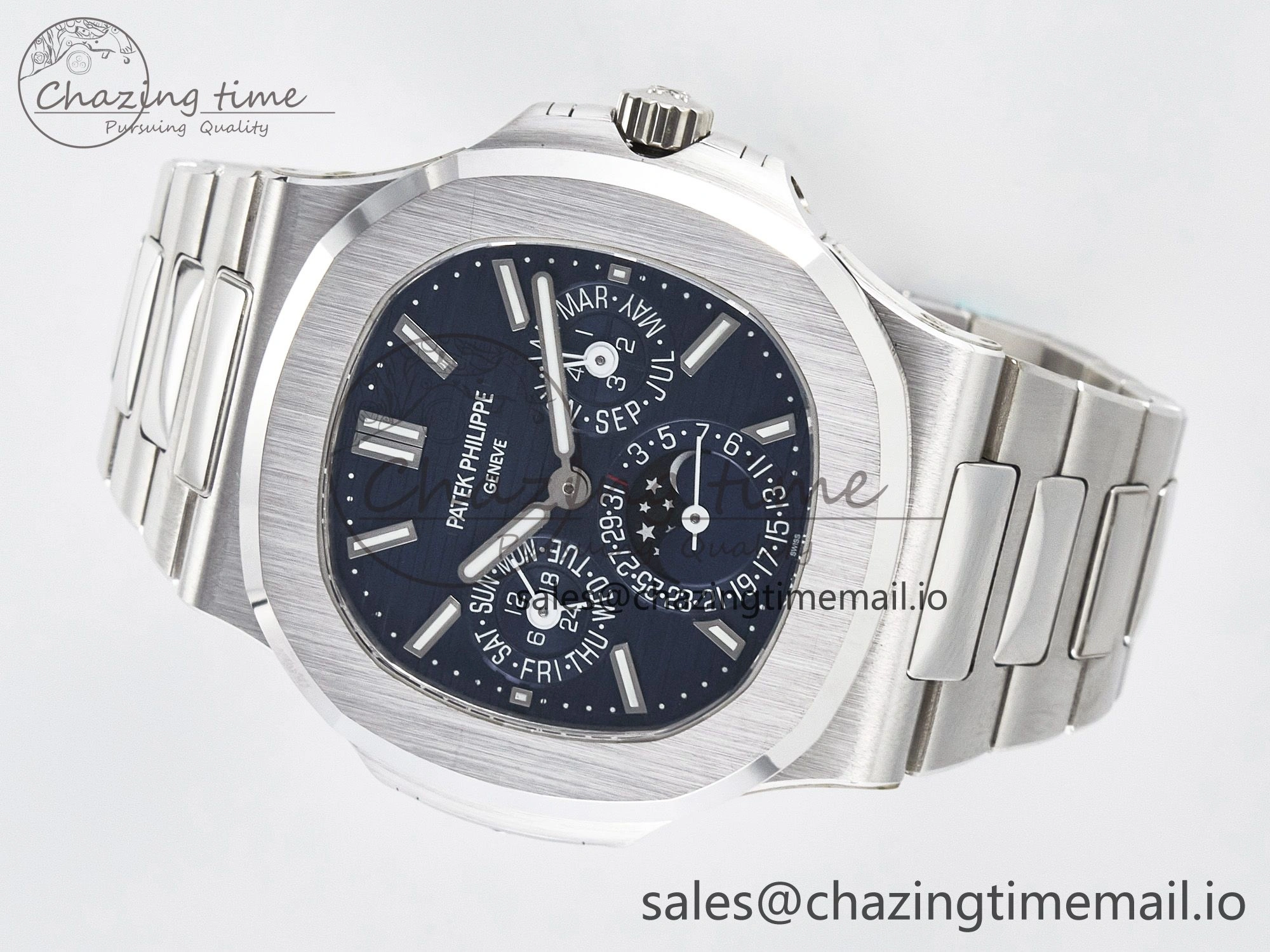 CUSTOM MODDED NAUTILUS 5740 1G Perpetual Calendar PPM 1:1 BEST EDITION BLUE DIAL ON SS BRACELET PPM240 Q SUPER CLONE MOVEMENT