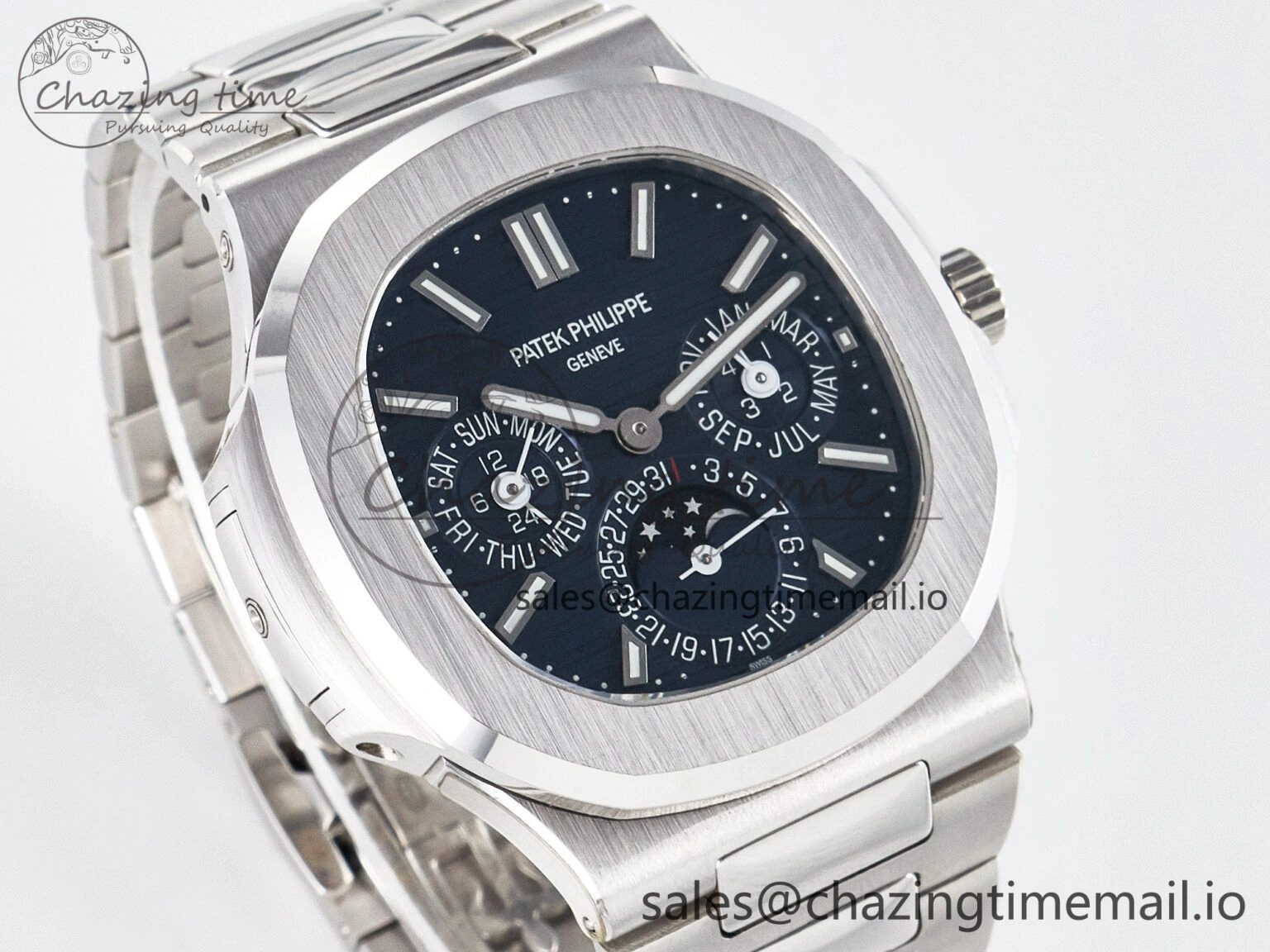 CUSTOM MODDED NAUTILUS 5740 1G Perpetual Calendar PPM 1:1 BEST EDITION BLUE DIAL ON SS BRACELET PPM240 Q SUPER CLONE MOVEMENT