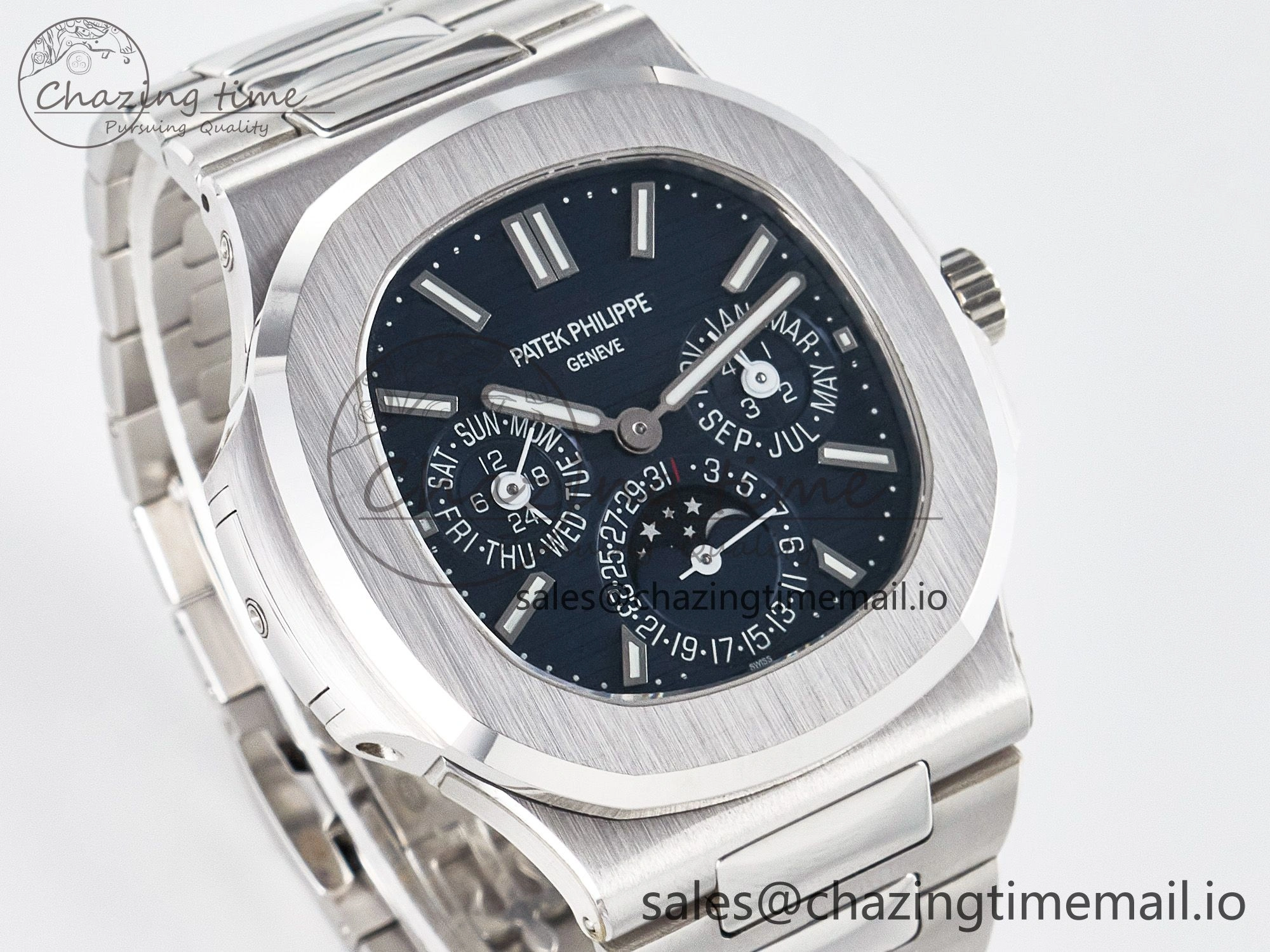 CUSTOM MODDED NAUTILUS 5740 1G Perpetual Calendar PPM 1:1 BEST EDITION BLUE DIAL ON SS BRACELET PPM240 Q SUPER CLONE MOVEMENT