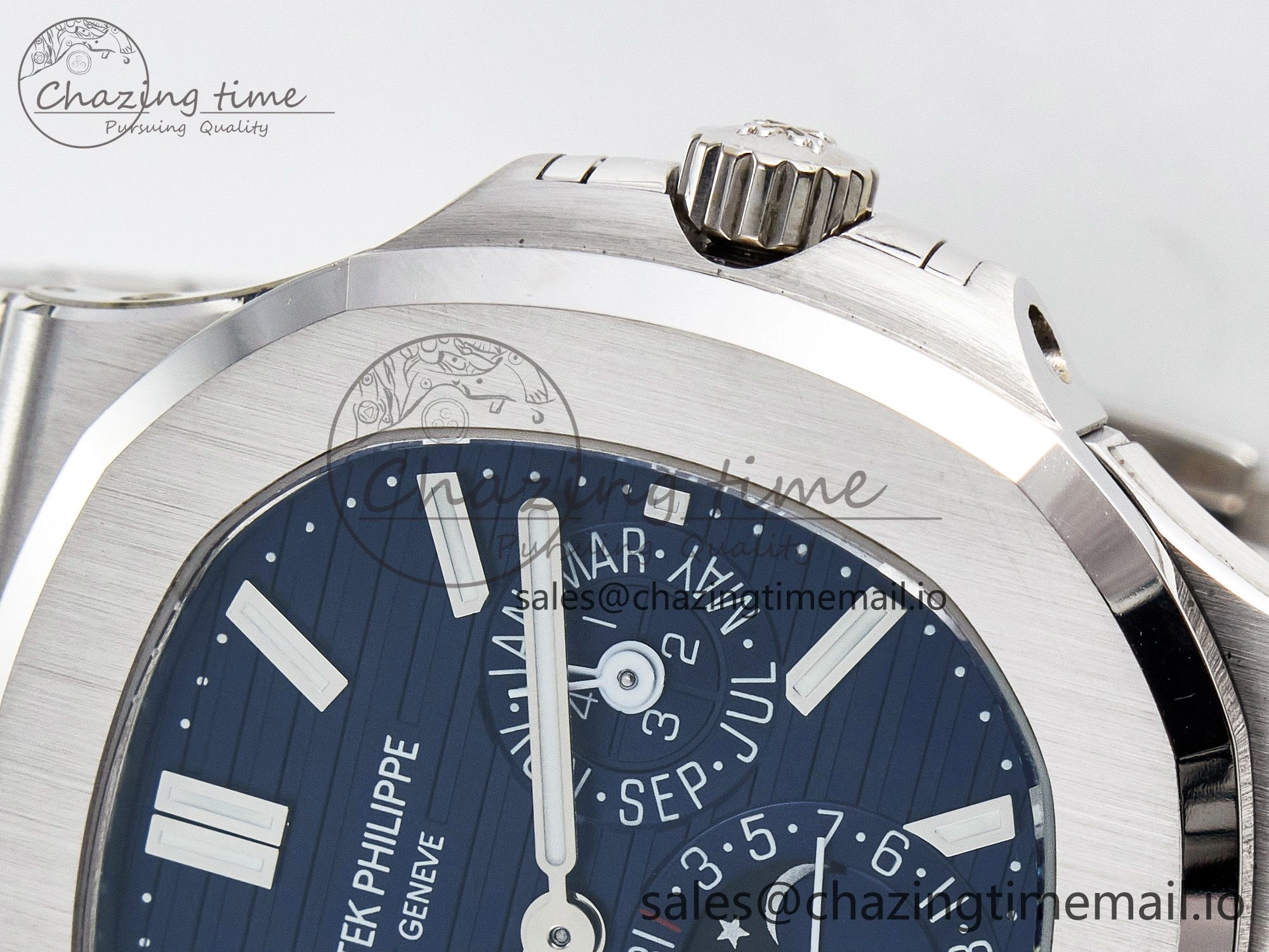 CUSTOM MODDED NAUTILUS 5740 1G Perpetual Calendar PPM 1:1 BEST EDITION BLUE DIAL ON SS BRACELET PPM240 Q SUPER CLONE MOVEMENT