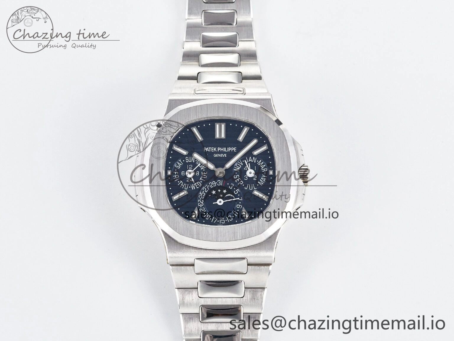 CUSTOM MODDED NAUTILUS 5740 1G Perpetual Calendar PPM 1:1 BEST EDITION BLUE DIAL ON SS BRACELET PPM240 Q SUPER CLONE MOVEMENT