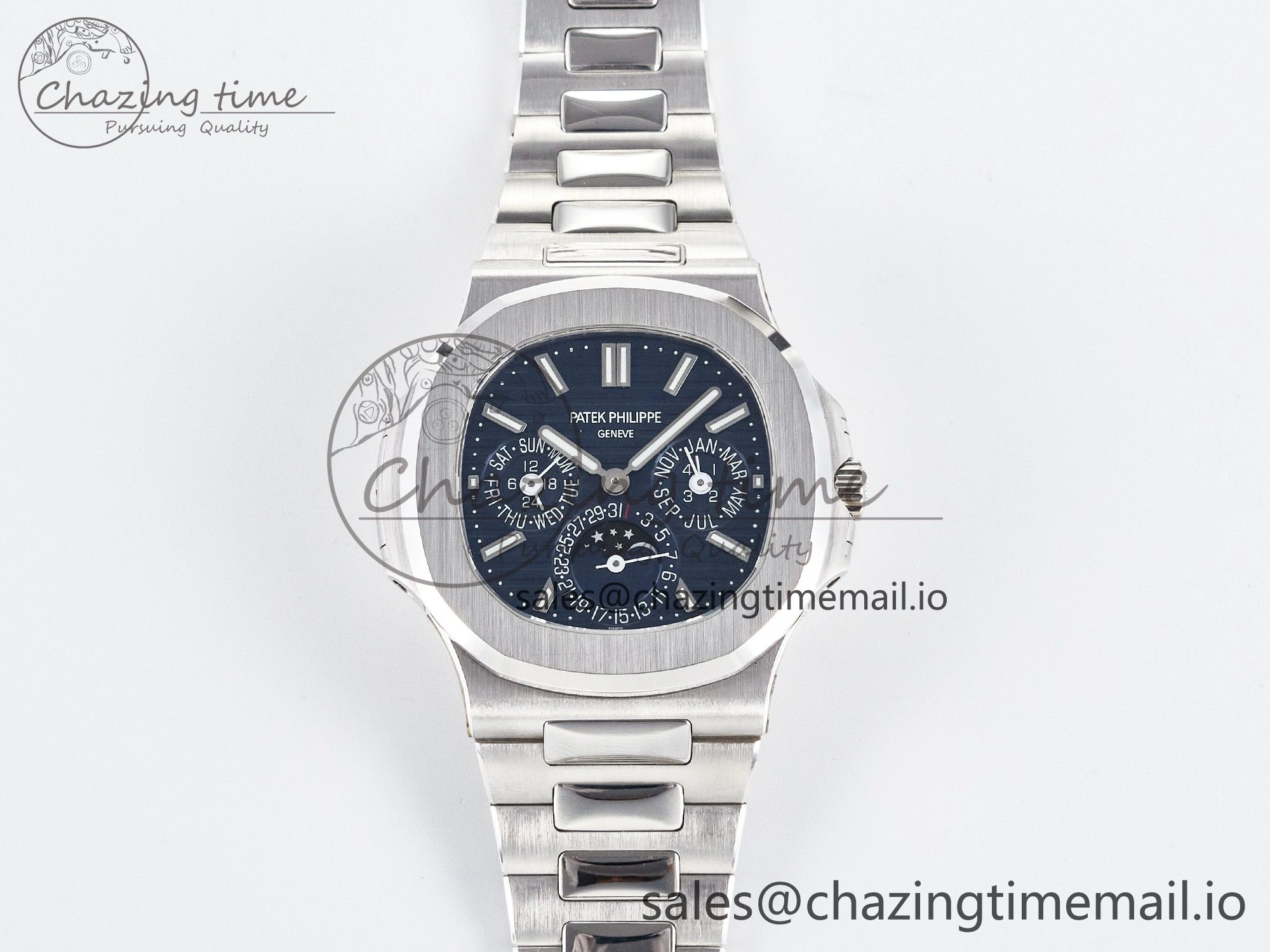 CUSTOM MODDED NAUTILUS 5740 1G Perpetual Calendar PPM 1:1 BEST EDITION BLUE DIAL ON SS BRACELET PPM240 Q SUPER CLONE MOVEMENT