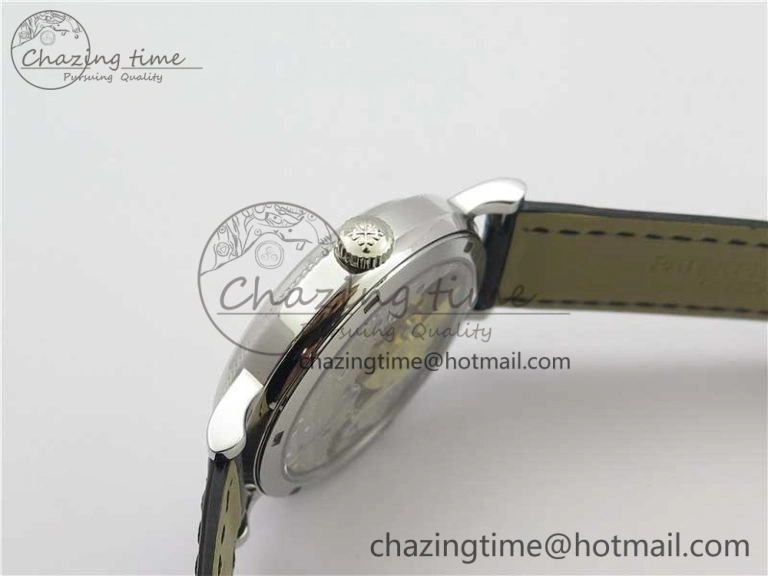 Calatrava 5120 SS TWF Best Edition White Dial on Black Leather Strap A240 (Free Bracelet)