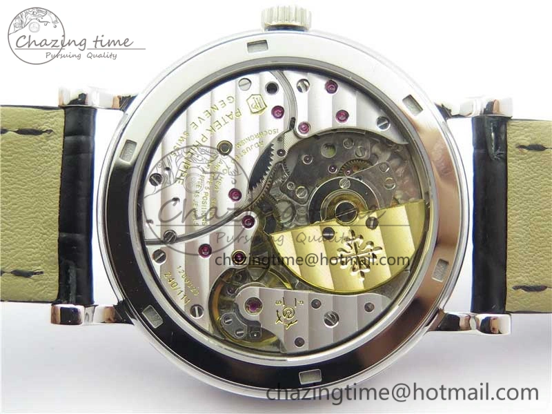 Calatrava 5120 SS TWF Best Edition White Dial on Black Leather Strap A240 (Free Bracelet)