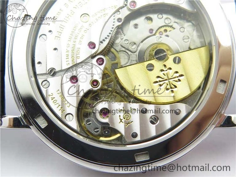 Calatrava 5120 SS TWF Best Edition White Dial on Black Leather Strap A240 (Free Bracelet)