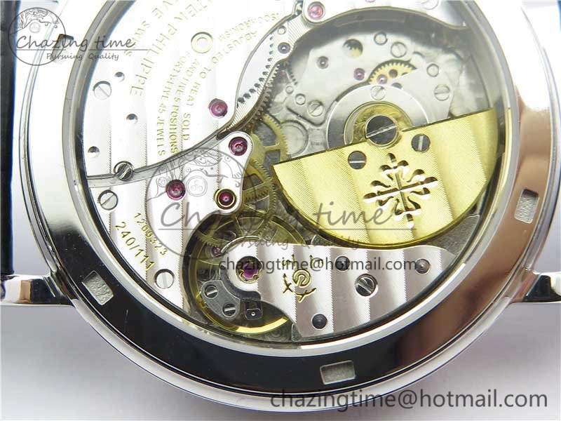 Calatrava 5120 SS TWF Best Edition White Dial on Black Leather Strap A240 (Free Bracelet)