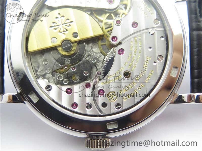 Calatrava 5120 SS TWF Best Edition White Dial on Black Leather Strap A240 (Free Bracelet)