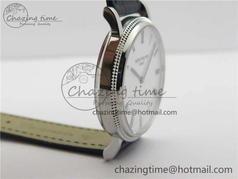 Calatrava 5120 SS TWF Best Edition White Dial on Black Leather Strap A240 (Free Bracelet)