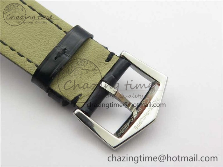 Calatrava 5120 SS TWF Best Edition White Dial on Black Leather Strap A240 (Free Bracelet)