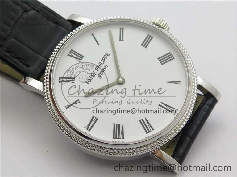 Calatrava 5120 SS TWF Best Edition White Dial on Black Leather Strap A240 (Free Bracelet)