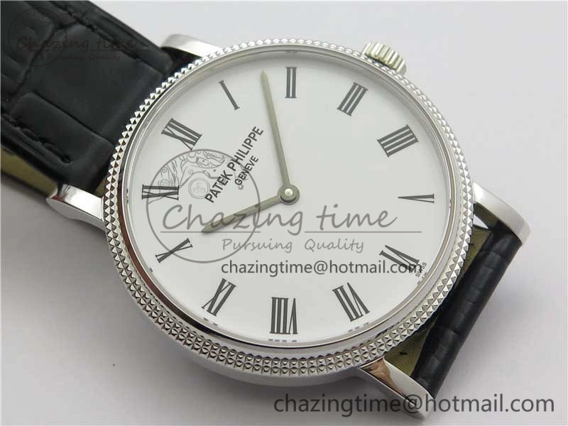 Calatrava 5120 SS TWF Best Edition White Dial on Black Leather Strap A240 (Free Bracelet)