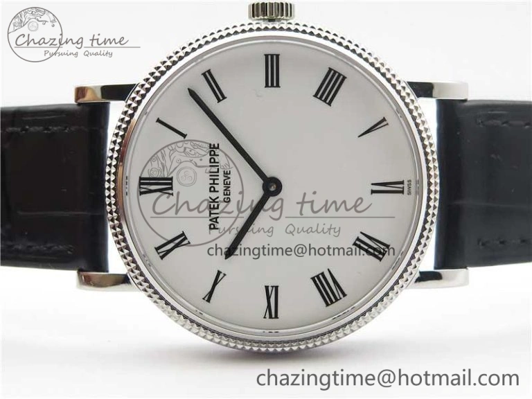 Calatrava 5120 SS TWF Best Edition White Dial on Black Leather Strap A240 (Free Bracelet)