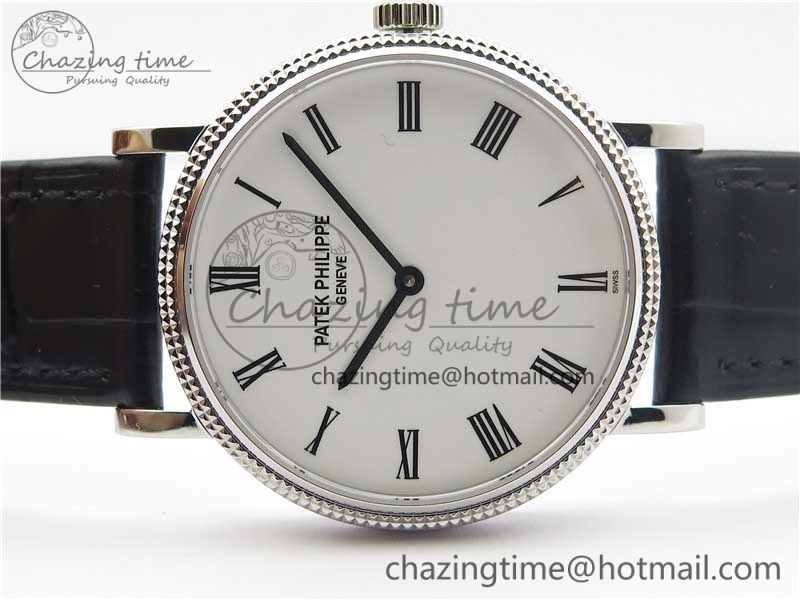 Calatrava 5120 SS TWF Best Edition White Dial on Black Leather Strap A240 (Free Bracelet)