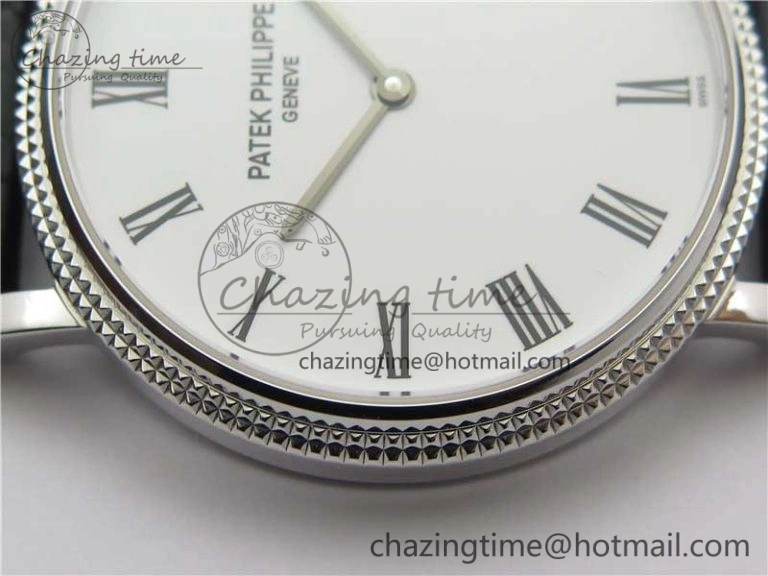 Calatrava 5120 SS TWF Best Edition White Dial on Black Leather Strap A240 (Free Bracelet)