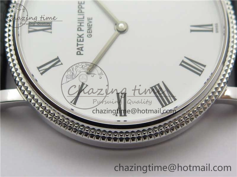 Calatrava 5120 SS TWF Best Edition White Dial on Black Leather Strap A240 (Free Bracelet)