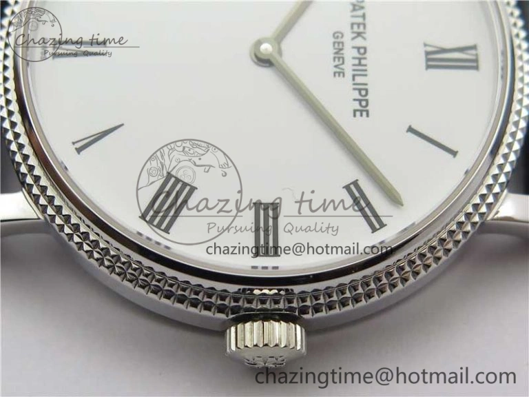 Calatrava 5120 SS TWF Best Edition White Dial on Black Leather Strap A240 (Free Bracelet)