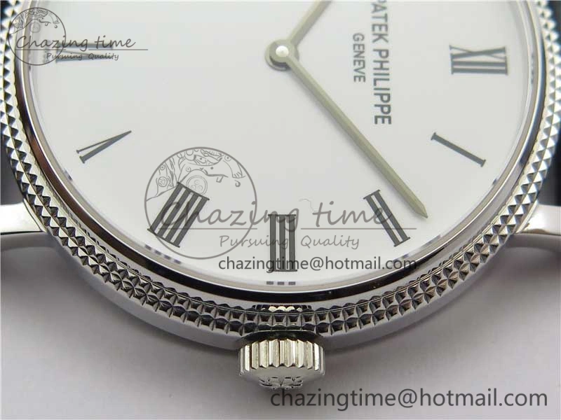 Calatrava 5120 SS TWF Best Edition White Dial on Black Leather Strap A240 (Free Bracelet)