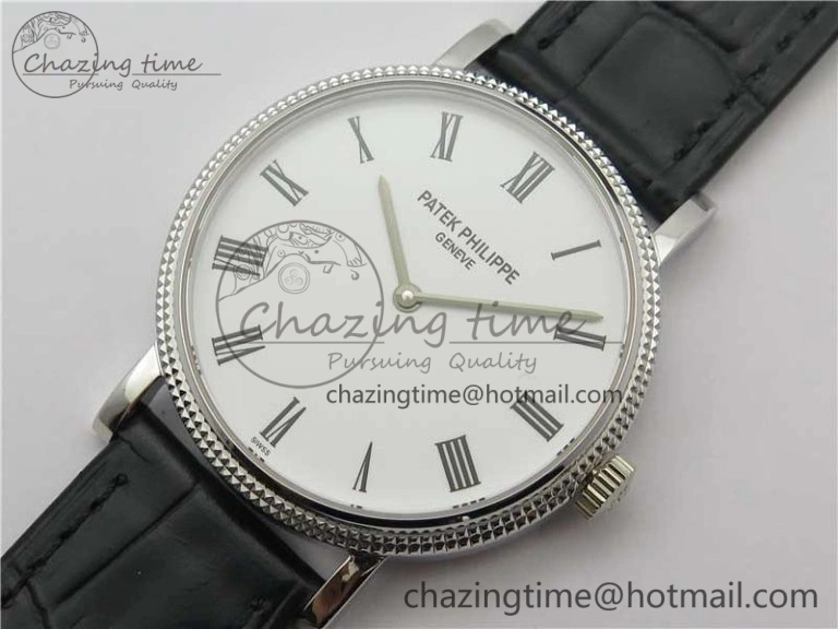 Calatrava 5120 SS TWF Best Edition White Dial on Black Leather Strap A240 (Free Bracelet)